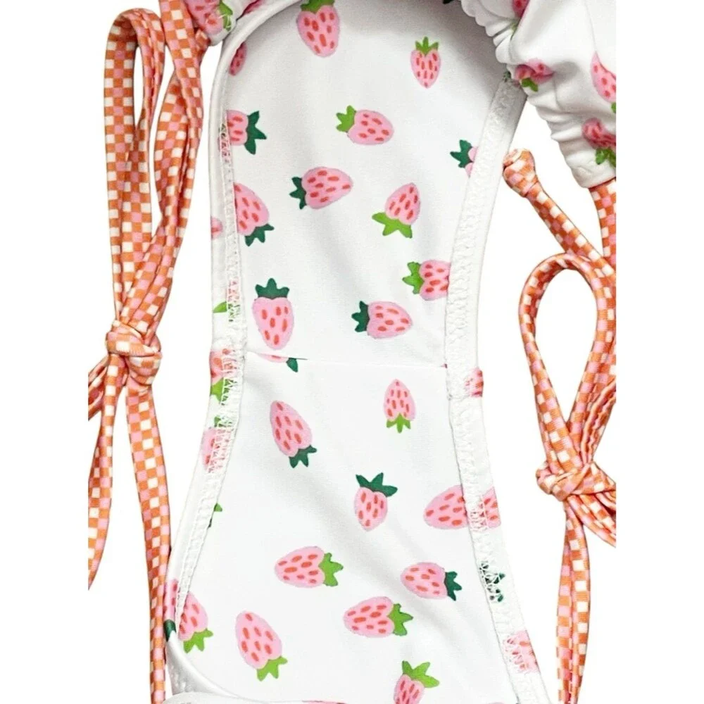 Strawberry Milk Mob Bikini Set M Top Bottom Mix Match Strawberry Print Cheeky